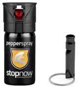 Pfefferspray mit Sprühstrahl 40 ml, auch im Set mit Signalpfeife, stopnow pepperdefender – Made in Germany