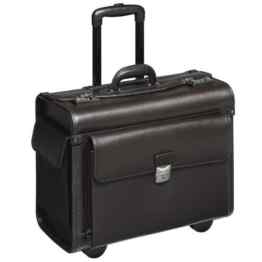 Pilotenkoffer mit Rollen Trolley Pilotentrolley Echt Leder braun Vortasche Notebookfach XL 28609