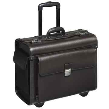 Pilotenkoffer mit Rollen Trolley Pilotentrolley Echt Leder braun Vortasche Notebookfach XL 28609