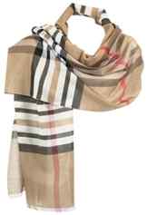 RW Fashion, Damen Stola – Schal, Seide – Viskose, beige – kariert, SVK243