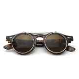 Retro-Stil Unisex Hochklappen Rund Sonnenbrille Steampunk Gotik Schutzbrille Brille Leopard