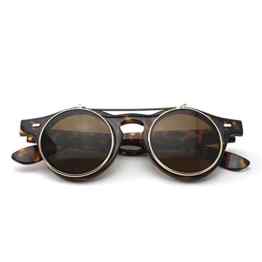 Retro-Stil Unisex Hochklappen Rund Sonnenbrille Steampunk Gotik Schutzbrille Brille Leopard
