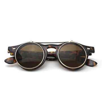 Retro-Stil Unisex Hochklappen Rund Sonnenbrille Steampunk Gotik Schutzbrille Brille Leopard