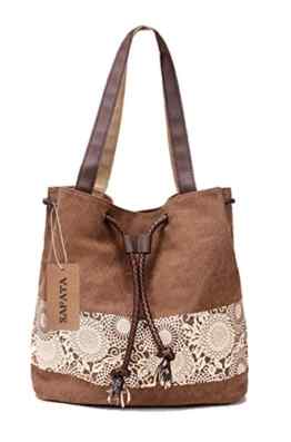 SAFATA Damen Handtasche Canvas Schultertasche Umhängetasche Damen Shopper Tasche Schöne Vintage Henkeltasche Beuteltasche