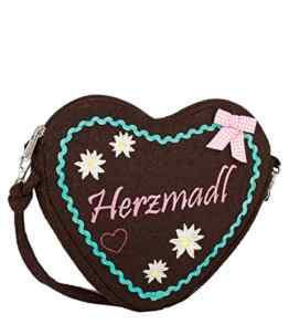 SIX „Oktoberfest“ kleine Damen Handtasche, Umhängetasche mit braunem Lebkuchen-Herz, türkiser Stickerei, Schleife, Wiesn, Dirndl (427-437)