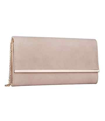 SIX „Party“ hübsche Clutch, Pochette in Nude mit roségoldener Leiste & Kettenriemen (427-630)