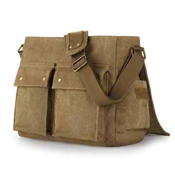 SMRITI 16-Zoll Canvas Umhängetasche Schultertasche Messenger Bag – Kaffee