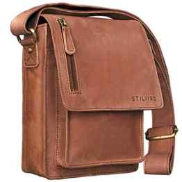 STILORD ‚Finn‘ kleine Umhängetasche Herren braun Schultertasche Vintage Messenger Bag 8,4 Zoll Tablettasche echtes Büffel-Leder cognac hellbraun