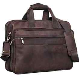 STILORD Umhängetasche Leder groß Lehrertasche Aktentasche Laptoptasche Unitasche Arbeitstasche Büro Business Vintage Büffel-Leder dunkelbraun