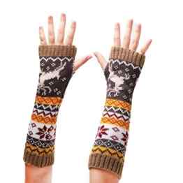 Samgoo Mode Damen Elch fingerlose Armstulpen Feinstrick lang Puls wärmer Handwärmer Stulpen Winterhandschuhe