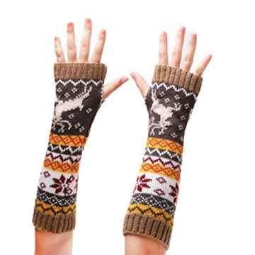 Samgoo Mode Damen Elch fingerlose Armstulpen Feinstrick lang Puls wärmer Handwärmer Stulpen Winterhandschuhe