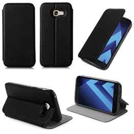 Samsung Galaxy A5 2017 Hülle Schwarz Cover mit Stand – Zubehör Etui Galaxy A5 2017 Flip Case Schutzhülle (PU Leder, Tasche black) – XEPTIO accessoires