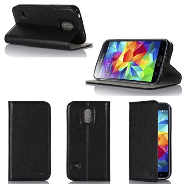 Samsung Galaxy S5 Mini 4G LTE Hülle Schwarz Tasche Cover mit Stand – Zubehör Etui Galaxy SV mini Flip Case Schutzhülle Wifi/3G/4G/LTE – XEPTIO accessoires (Pu Leder – black) – Vorbestellen