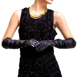 Sasairy Damen Sexy PU Leder Lange Handschuhe Taktil Wet Look Clubwear Schwarz Handschuhe Länge 50cm