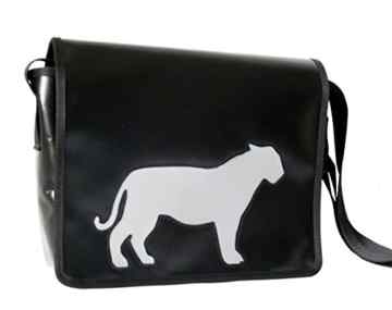 Schultertasche Katzen-Motiv Silber metallic Schwarz Tiger H 23, B 30, T 10