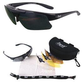 Schwarz Rx ‘Pro Performance Plus’ Polarisierte Sportbrille Sehstärke mit Optikadapter und Wechselgläser (x4). Brille für Radsport, Ski, Schießen, Laufen, usw. Für Herren und Damen