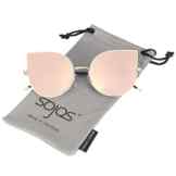 SojoS Cateye Damen Sonnebrille Mirrored Ultra Thin Ultra Light Metal Frame Women Sunglasses SJ1022