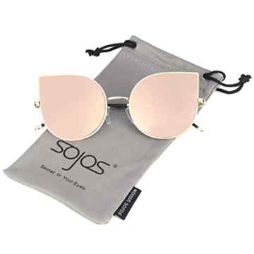 SojoS Cateye Damen Sonnebrille Mirrored Ultra Thin Ultra Light Metal Frame Women Sunglasses SJ1022