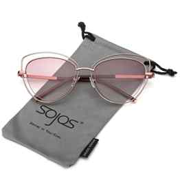 SojoS Mode Frauen Damen Doppel Draht Doppel mit Rand UV400 Katzenaugen Sonnenbrille SJ1047