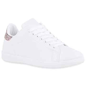 Sportliche Damen Sneakers Low Turnschuhe Flats Schnürer Retro