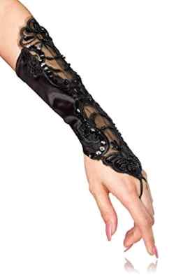 Stulpen Handschuhe Spitze Fasching Karneval 12060 Schwarz -one size-