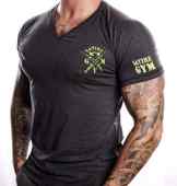 T-Shirt Fitness V-neck Satire Gym Farbe Grau Anthrazit Für Fitness & Training, Muskeln Muscle Fit