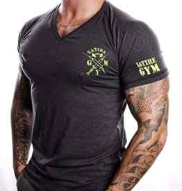 T-Shirt Fitness V-neck Satire Gym Farbe Grau Anthrazit Für Fitness & Training, Muskeln Muscle Fit