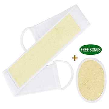 Teamyy Bad Schrubber Duschen Set Soft Natürliche Peeling Luffaschwamm und Zurück Strap weiß Baumwolle