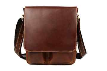 Tiding Herren Klassisch Echtleder Freizeit Beiläufig Schulranzen Bote Kreuzbody Schulter Tasche Braun