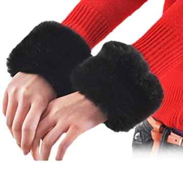 Tonsee 2015 herbst Winter warme Fell Manschette Handschuhe Imitation Kaninchen Pelz Ärmel weiblichen Handgelenk Armband Fell Winter Sätze (schwarz)