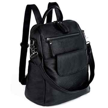 UTO Damen Backpack Purse PU gewaschen Leder Ladies Rucksack Schultertasch schwarz