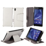 Ultra Slim Tasche Leder Style Sony Xperia Z2 Hülle weiß Cover mit Stand – Zubehör Etui smartphone 2014 Sony Xperia Z2 Flip Case Schutzhülle (Handy tasche folio PU Leder, weiß) – Brand XEPTIO accessoires