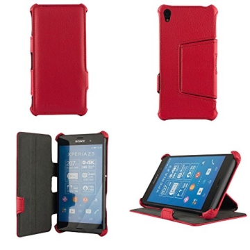 Ultra Slim Tasche Leder Style Sony Xperia Z3 Hülle rot Cover mit Stand – Zubehör Etui smartphone 2014 Sony Xperia Z3 Flip Case Schutzhülle (Handy tasche folio PU Leder, Red) – Brand XEPTIO accessoires