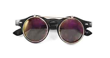 Ultra® hochklappen Kreis Steampunk hochwertige Schutzbrille Brille Retro Runde Cyber UV400 Sonnenbrille