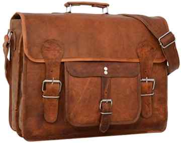 Umhängetasche Gusti Leder „Leon“ Laptop-Tasche Ledertasche Lehrertasche Arbeitstasche Businesstasche Collegetasche Unitasche Braun Zoll 17 Vintage U31