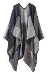 Urbancoco Damen Winter Kariert Capes Patchwork Strickjacke Winterschal Poncho Stola