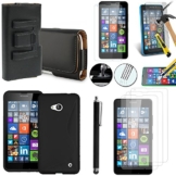 Vcomp® Smartphone-Schutzhüllenset mit Displayschutzfolie aus Hartglas Eingabestift Gürtelclip für Microsoft Nokia Lumia 640 LTE/640 LTE Dual-SIM/640 Dual-SIM Tasche Zubehör Silikon-Gel Leder – Schwarz