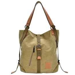 Vococal® Damen Lässige Baumwoll Canvas Schultertaschen Rucksäcke – Multi-purpose Crossbody Messager Umhängetaschen Tablet PC Taschen, Khaki