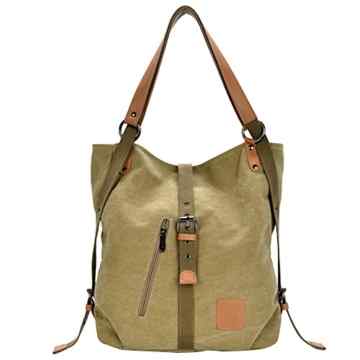 Vococal® Damen Lässige Baumwoll Canvas Schultertaschen Rucksäcke – Multi-purpose Crossbody Messager Umhängetaschen Tablet PC Taschen, Khaki