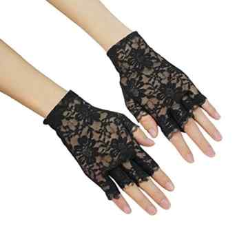 WINOMO Ein Paar der Spitze Fingerlose Handschuhe Gothic Handgelenk Hochzeit Party Handschuhe (schwarz)