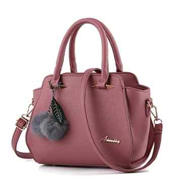 Wewod Damen Frauen PU Leder Handtasche Umhängetasche Schultertasche Tote Tasche Henkeltaschen Abendtaschen mit Ball anhänger 24x 21x 10cm