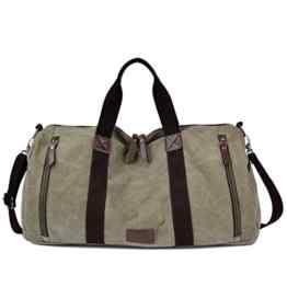 Wewod Riesige Kapazität Wochenende Reisetasche Duffle Tasche Messenger mit einem Schultergurt Canvas Material mit Leder-Vintage-Stil