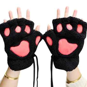 XY Fancy Damen Mädchen süße Katze Kralle Bärenkralle fingerlose Handschuhe Winter Halbfingerhandschuhe, Grau Beige Braun Schwarz