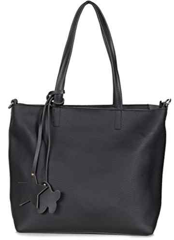 Xuna Damen Shopper Tasche | Weiche Kunstleder Schultertasche | XL Tasche mit Sternanhänger (40 x 31 x 15 cm)