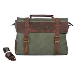 Y-DOUBLE Vintage Messenger Bag Umhängetasche Aktentasche Schultertasche 14 Zoll Laptoptasche Notebooktasche aus Canvas und Leder