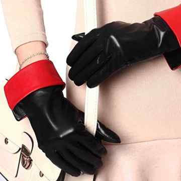 YISEVEN Damen Aus echtem Nappaleder Winter Warme Gestreifte Handschuhe mit Touchscreen Technologie