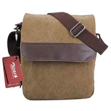 Zicac Herren Schultasche Umhängetasche für Büro Reise Freizeit Canvas+Leder Schultertasche