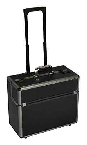 Aluminium-Metall Pilotenkoffer Mit Rädern Laptoptasche HOL2396 Schwarz -
