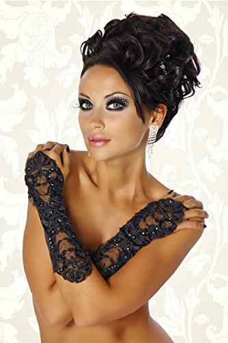 Armstulpen aus Satin mit Stickereien und Perlen – perfekt für Hochzeit, Party, Abend, Karneval, Fasching – A12060 -