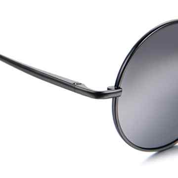 Aroncent Herren Damen Sonnenbrille, Retro Rund Kreis Strahlenschutz Polarisierte Sonnenbrille, Vollrand Sonnenbrille, 3 Farben: Silber, Blau, Schwarz -